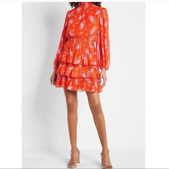 Express Long Sleeve Paisley Ruffle skirt Dress size XXS - Picture 14 of 15